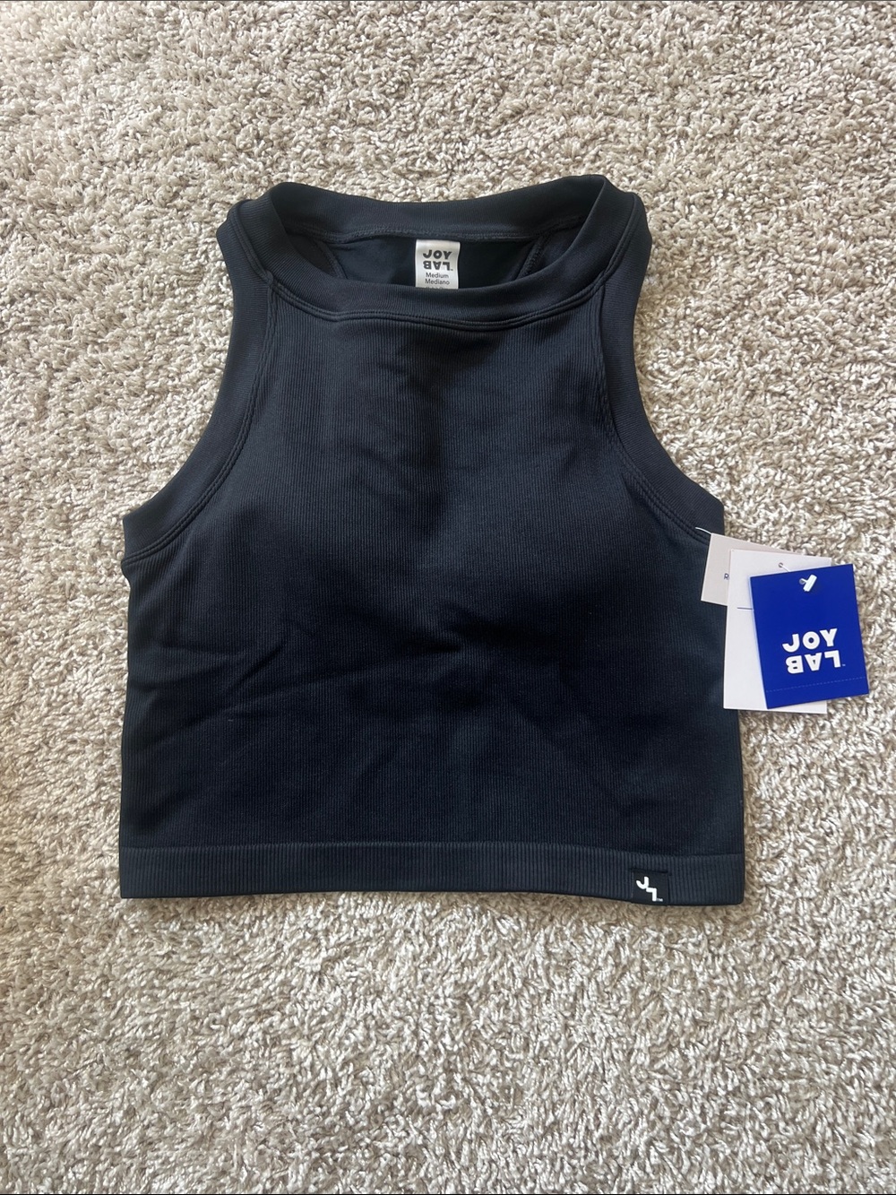 NWT JoyLab Black Ribbed High-Neck Crop Tank